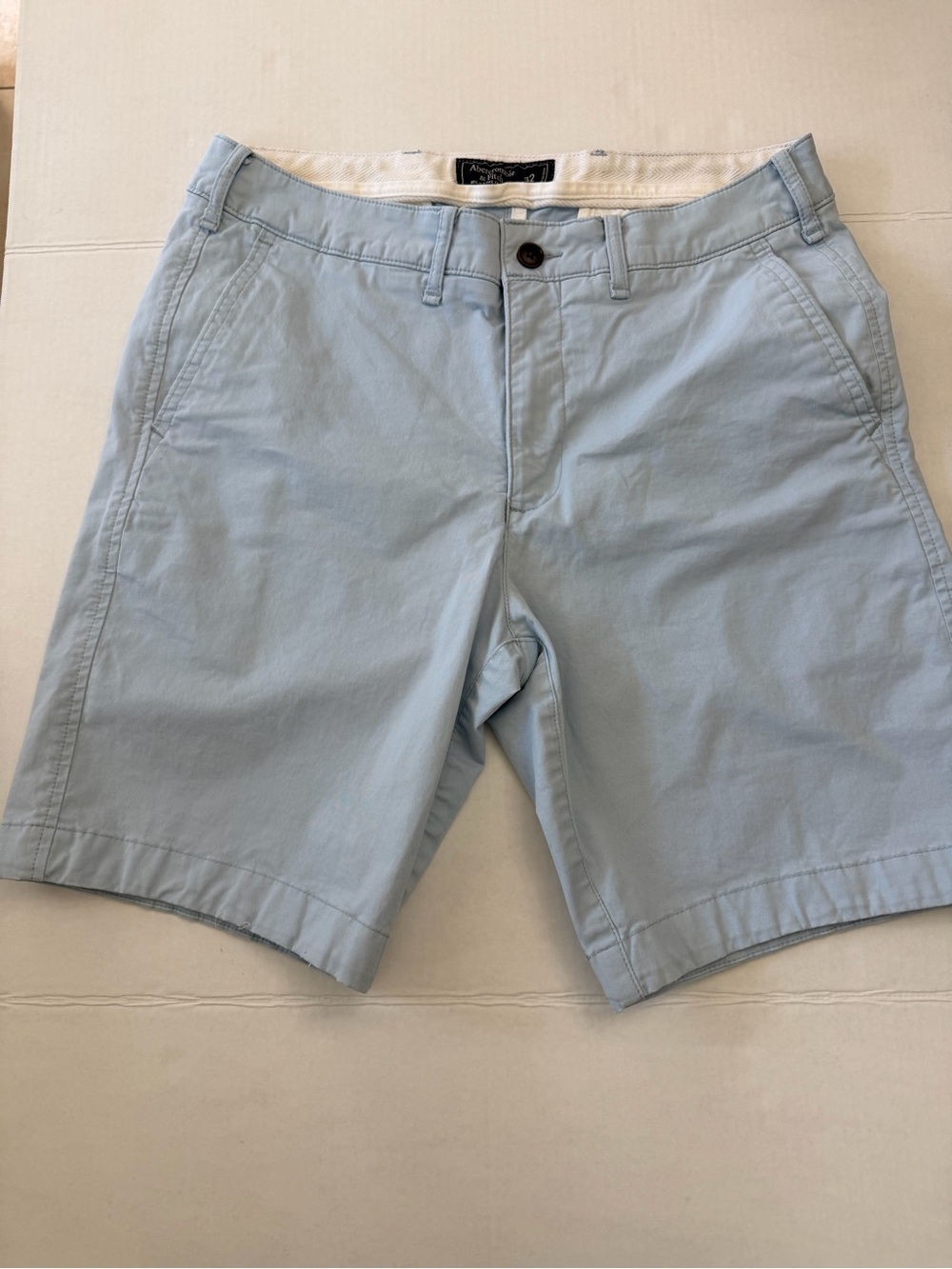 Abercrombie & Fitch Light Blue Flat-Front Cotton Shorts